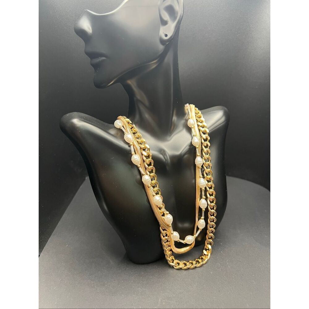 New! RACHEL Rachel Roy Gold Tone White Bead Multi 3 Strand Fashion Necklace